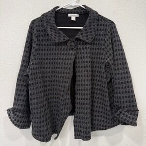 Dressbarn Woman Black White Geometric Print Collared Open Front Jacket 14 16